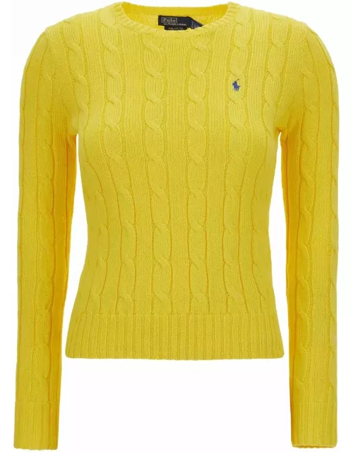Polo Ralph Lauren Yellow Tight Fit Crew Neck Sweater In Cotton Woman