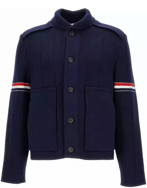 Thom Browne Double Face Shawl Collar Jacket In Cotton Cashmere W/ Rwb Stripe Armband
