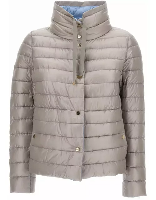 Herno Light Gray Reversible High Neck Down Jacket In Technical Fabric Woman