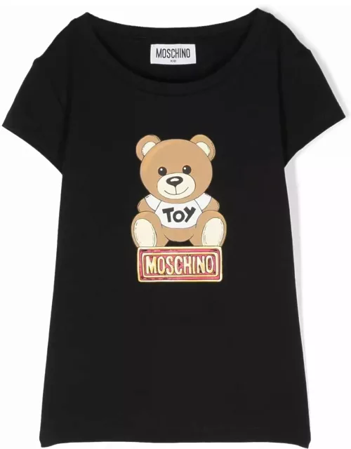 Moschino T-shirt Teddy Bear Nera In Jersey Di Cotone Bambina