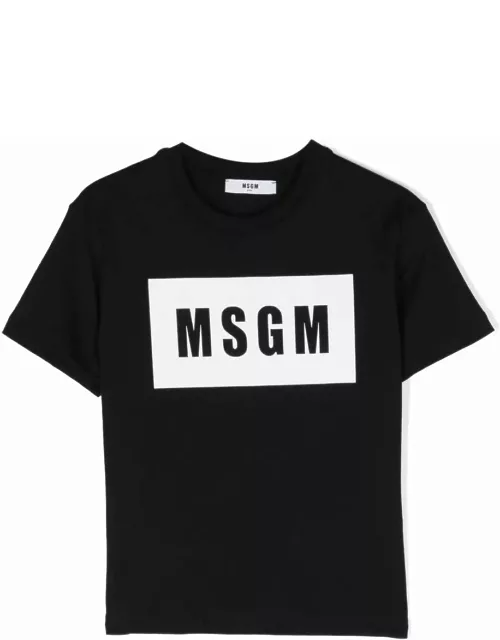 Msgm T-shirt Nera In Jersey Di Cotone Bambino