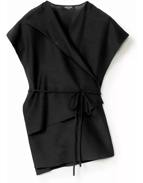 Fabiana Filippi Black Crossover Top In Wool And Silk