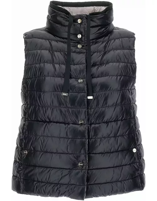 Herno Black Reversible Padded Quilted Gilet In Polyester Woman