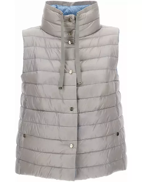 Herno Grey Reversible Padded Quilted Gilet In Polyester Woman