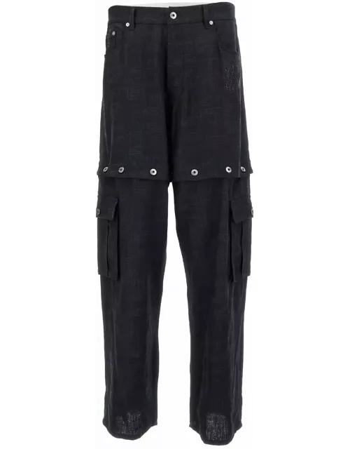 Off-White Black 90s Logo Straight Leg Cargo Pants In Linen Man