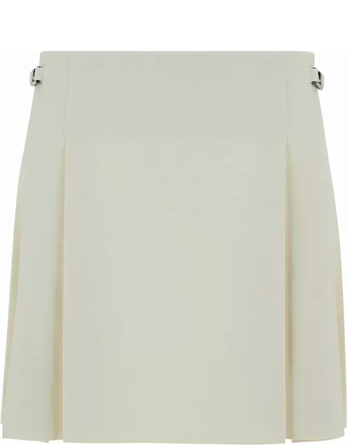 Low Classic White Pleated Mini-skirt In Tech Fabric Woman