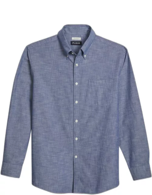 JoS. A. Bank Men's Tailored Fit Long Sleeve Chambray Casual Shirt, Medium Wash, Large