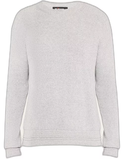 Men's Cotton-Silk Rib Knit Crewneck Sweater