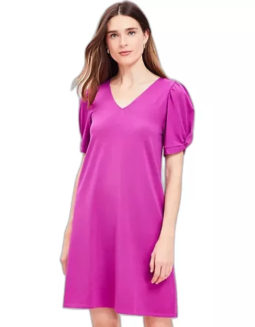 Loft Petite Knotted Puff Sleeve V-Neck Dres