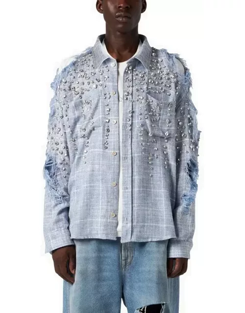 Embroidered flannel shirt Sky Blue