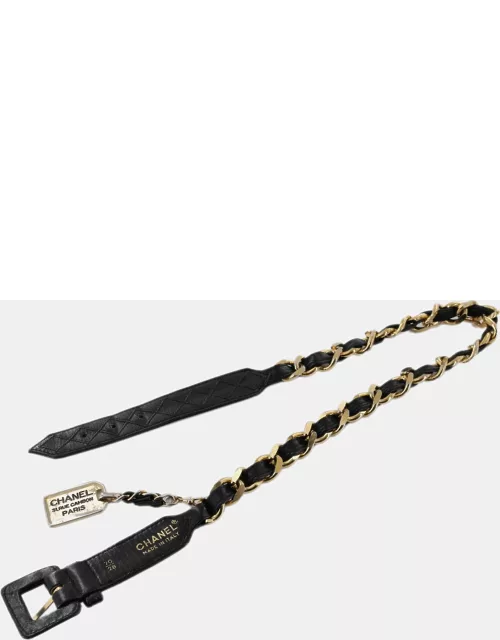 Chanel Vintage Black Leather Gold Chain Belt