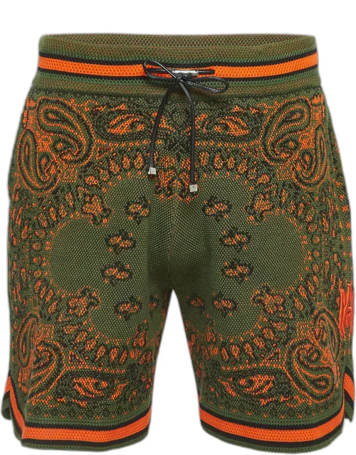 Amiri Green Bandana Print Knit Drawstring Shorts