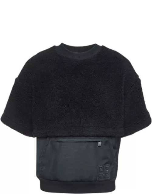Fendi Black Shearling Pocket Detail Crew Neck Sweater