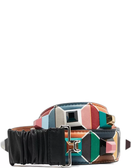 Fendi Multicolor Printed Leather Studded Belt 85 C