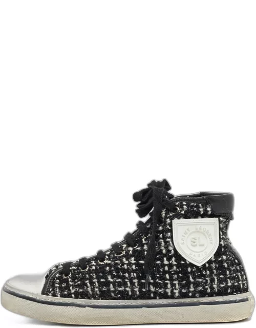 Saint Laurent White/Black Tweed and Leather Bedford High Sneaker