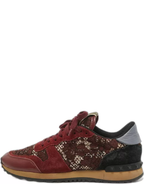 Valentino Multicolor Suede and Lace Rockrunner Low Top Sneaker