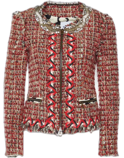 Moschino Cheap and Chic Red Tweed Embellished Jacket