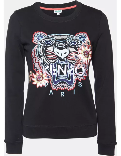 Kenzo Black Tiger Embroidered Cotton Crew Neck Sweatshirt