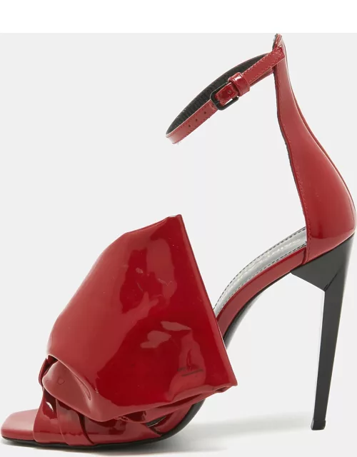 Saint Laurent Red Patent Leather Freja Bow Sandal