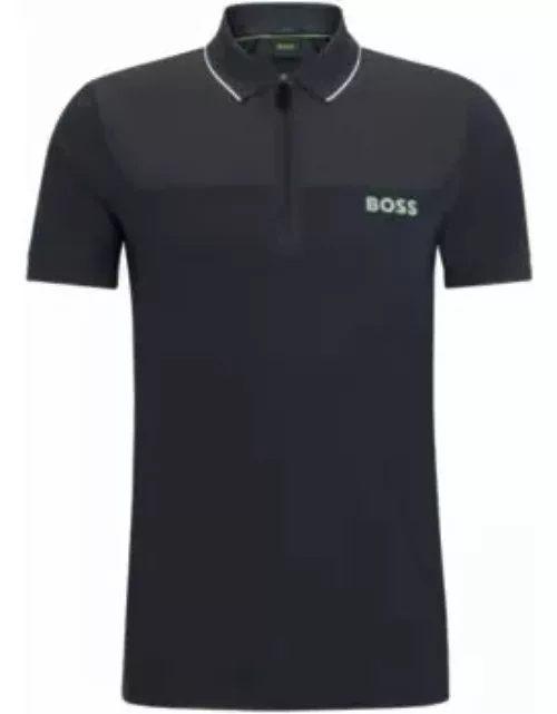 Zip-neck slim-fit polo shirt with mesh details- Dark Grey Men's Polo Shirt