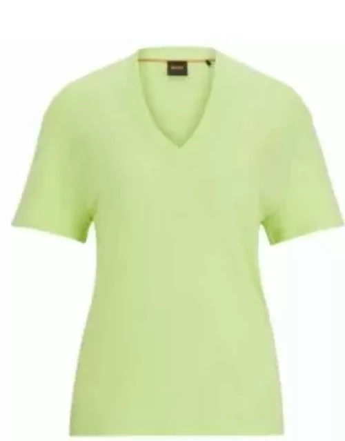 V-neck T-shirt in linen- Green Women's T-Shirt