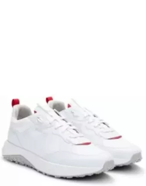 Mixed-material lace-up trainers with branded laces- White Men's Sneaker