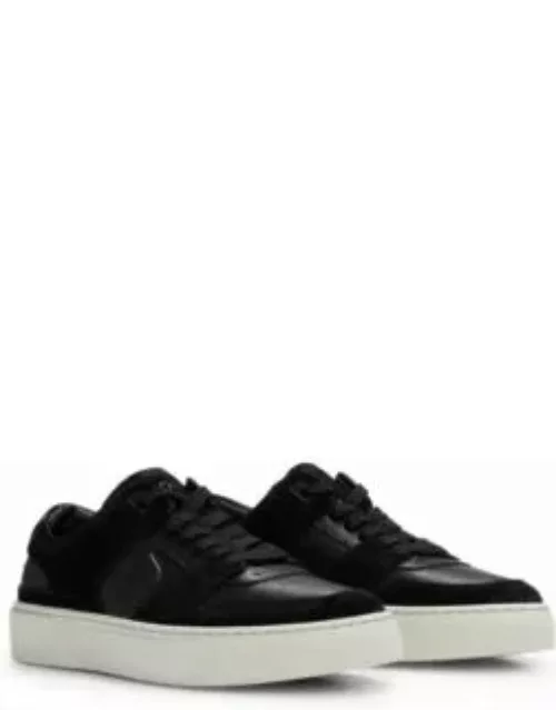 Leather lace-up trainers with suede trims- Black Women's Sneaker