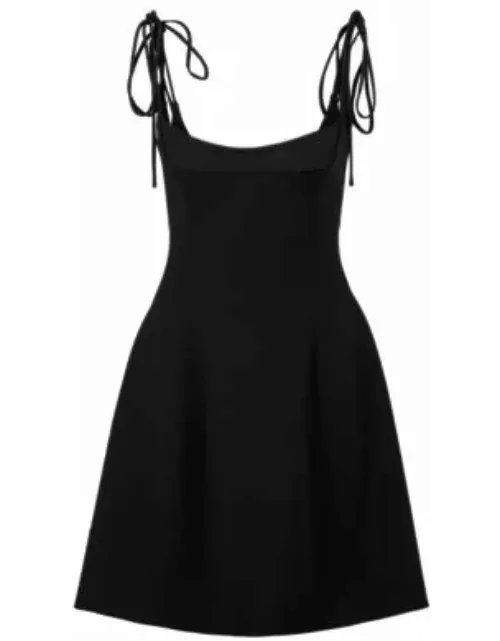 Mini dress with spaghetti straps and branded zip- Black Women's Day Dresse