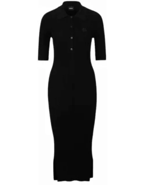 Button-placket dress with double monogram- Black Women's Knitted Dresse