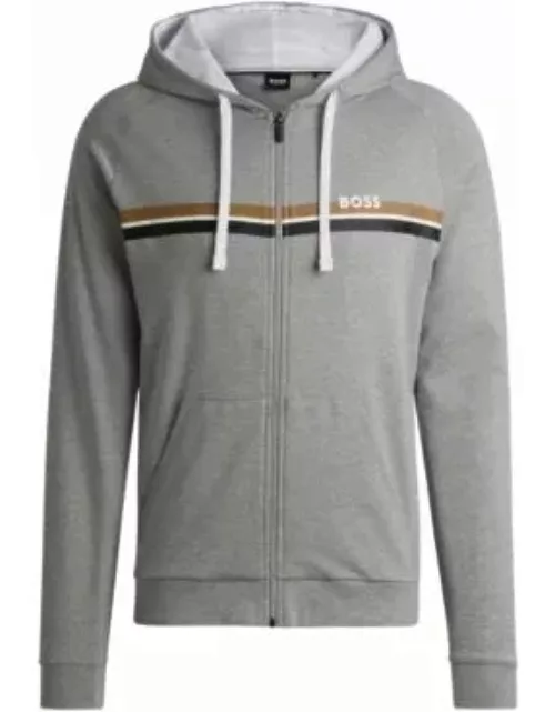 Cotton-terry zip-up hoodie with stripes and logo- Grey Men's Loungewear