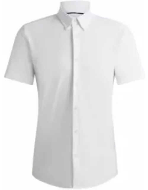 Slim-fit shirt in performance-stretch jersey- White Men's Casual Shirt
