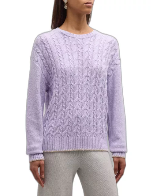 Cotton-Blend Cable Crewneck Sweater