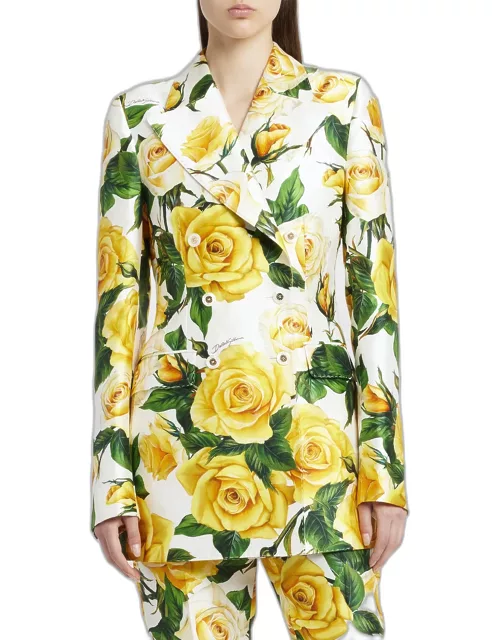 Yellow Rose Floral Print Blazer Jacket