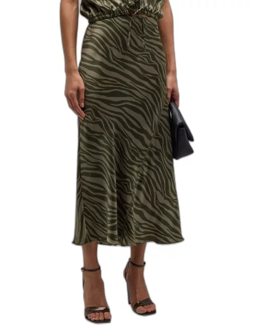 Silk Charmeuse Zebra Stripe Maxi Skirt