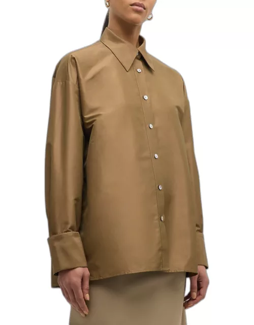 Button-Front Taffeta Shirt