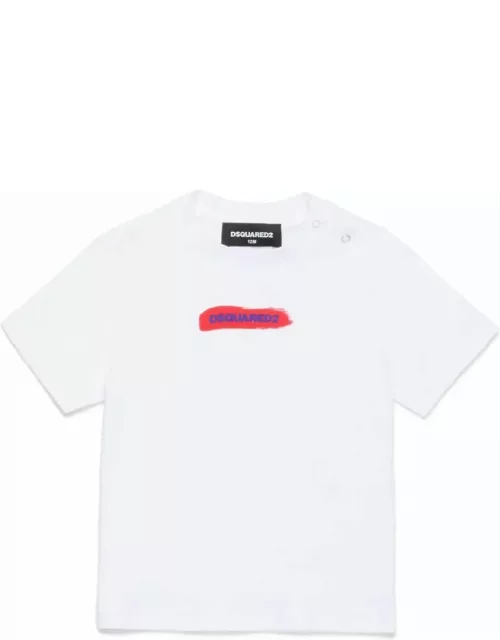 Dsquared2 White T-shirt With Brushstroke Effect With Contrasting Lettering