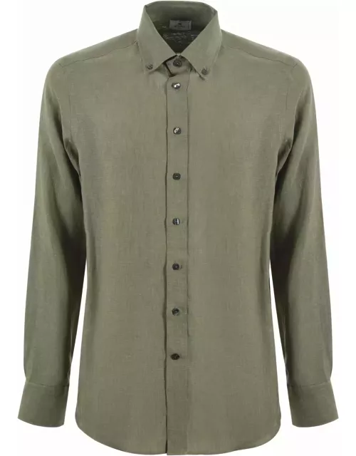 Etro Linen Shirt Military Green Iridescent