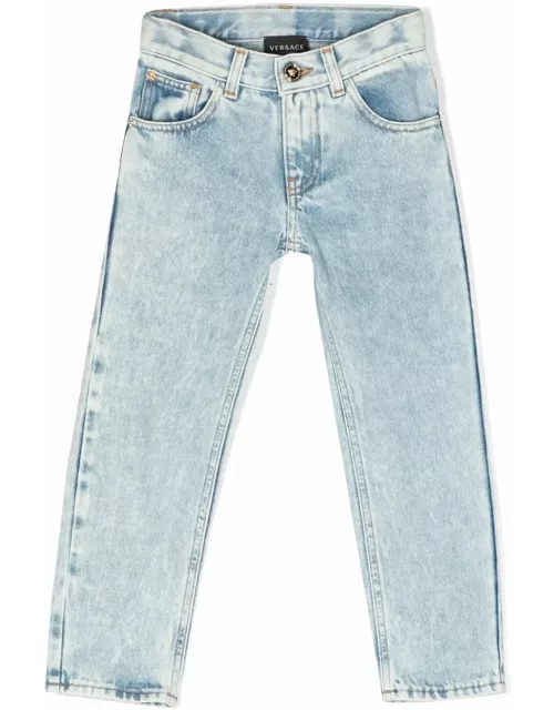 Versace Jeans Blu Chiaro In Denim Di Cotone Stretch Bambino
