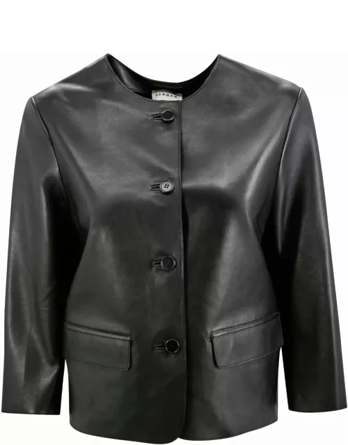 Parosh Cropped Button-up Leather Jacket