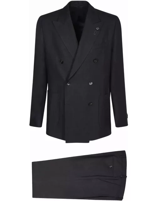 Lardini Double-breasted Black Suit
