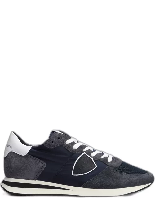 Philippe Model Trpx Low Sneakers In Blue Suede And Fabric
