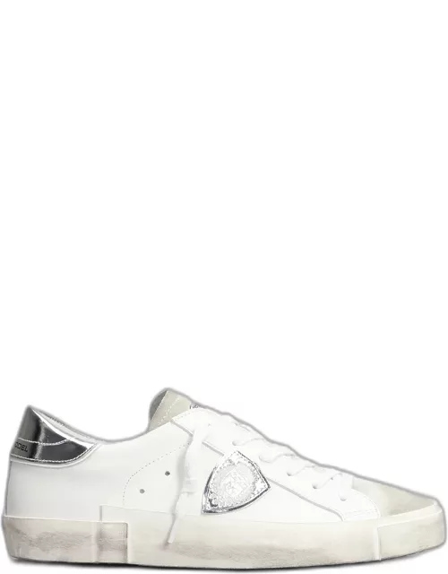 Philippe Model Prsx Low Sneakers In White Suede And Leather