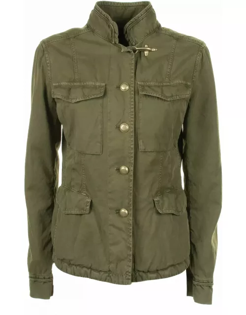 Fay Green Multi-pocket Jacket With Button