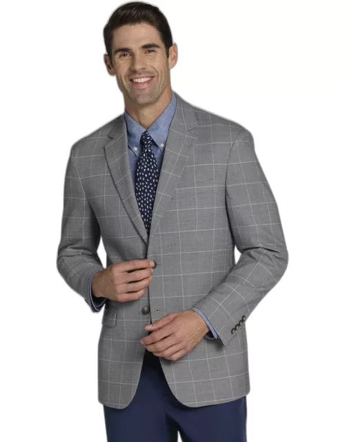 JoS. A. Bank Big & Tall Men's Traveler Collection Tailored Fit Windowpane Sportcoat , Grey, 52 Regular
