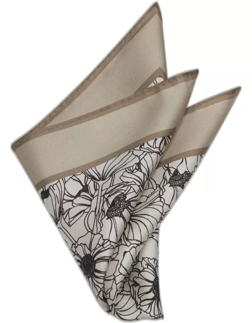 JoS. A. Bank Men's Etched Floral Pocket Square, Taupe, One