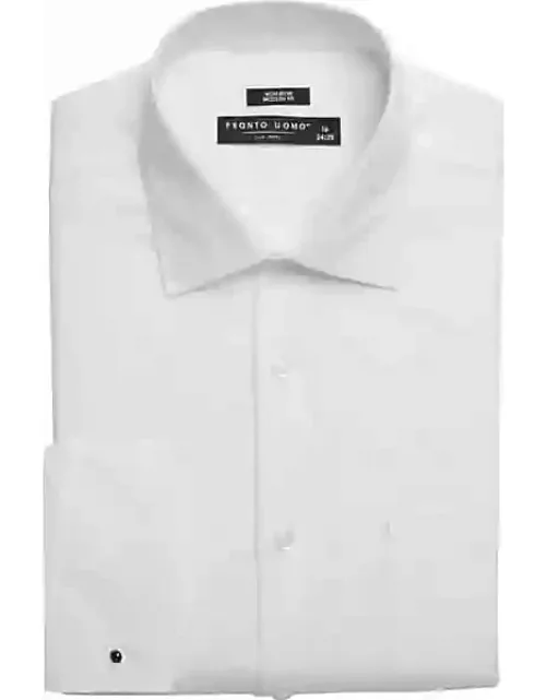 Pronto Uomo Men's Modern Fit French Cuff Dress Shirt White Solid