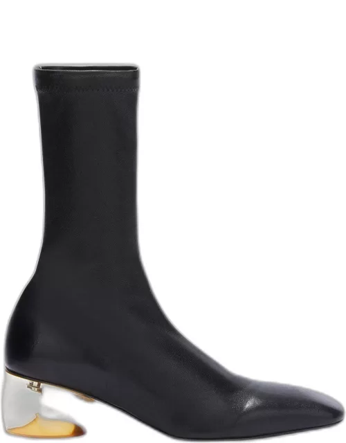 Stretch Leather Clear-Heel Mid Boot