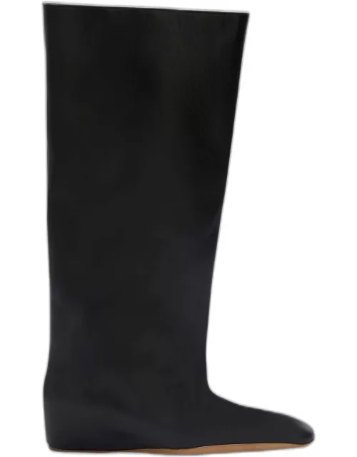 Wide Leather Flat Knee Boot