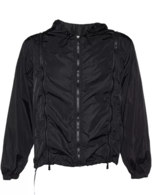 Versace Black Nylon Zip Detail Hooded Jacket