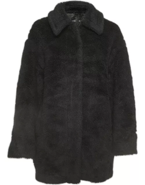 Max Mara Black Wool Teddy Bear Single Breasted Coat